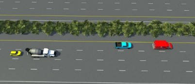 Blue pickup truck and red ambulance moved forward