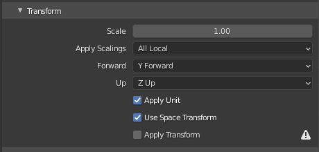 Blender transform for export