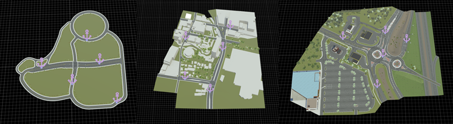 Three separate scenes, each with the same number of scene anchors