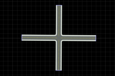 Straight intersecting roads that form a junction