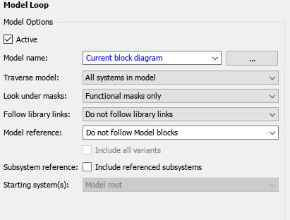 Model Loop properties pane