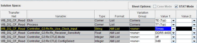 Solution space window with stat mode selected.