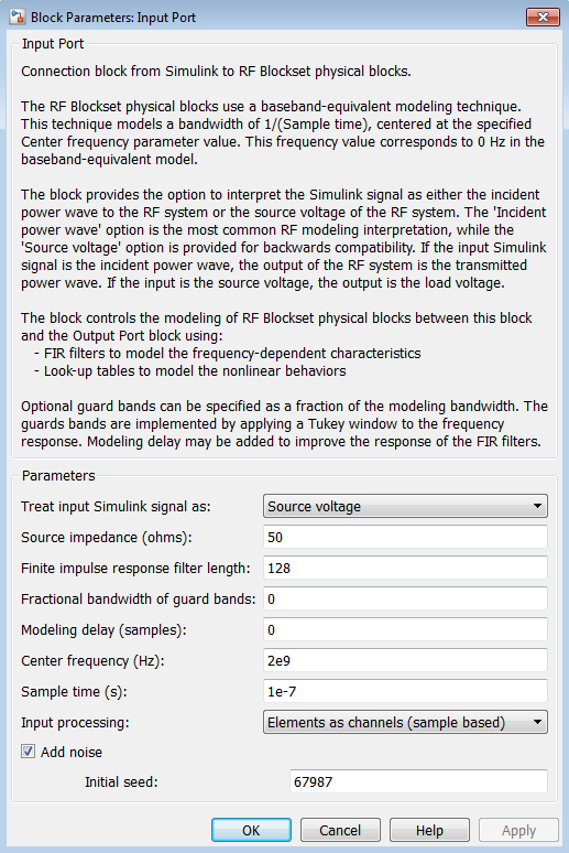 Add noise parameter in the Input port block mask.