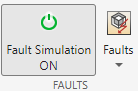 Faults section of Simscape Block tab, where the button on the left indicates that fault simulation is on.