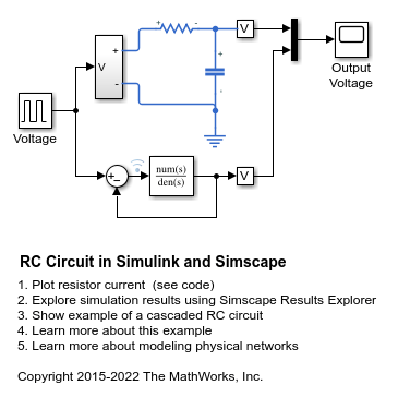 Circuito de resistencia y capacidad en Simulink y Simscape
