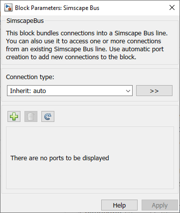 Simscape Bus block dialog with default parameters