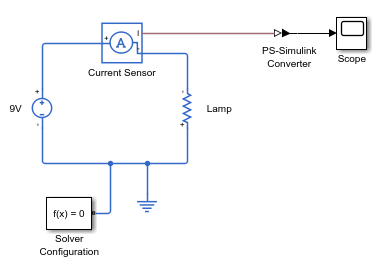 Simscape block diagram with sensor connected in series