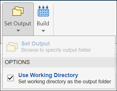 Set Output pane with option selected to use current working directory