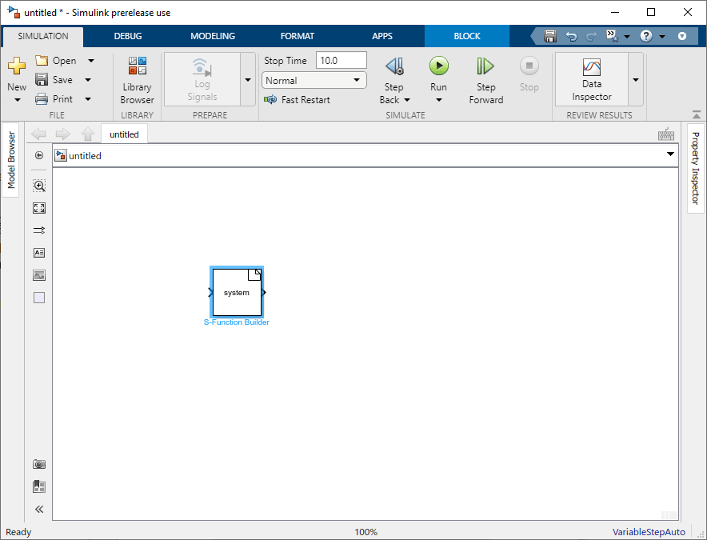Simulink canvas with an S-Function Builder block