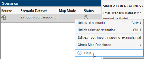 Scenarios table context menu