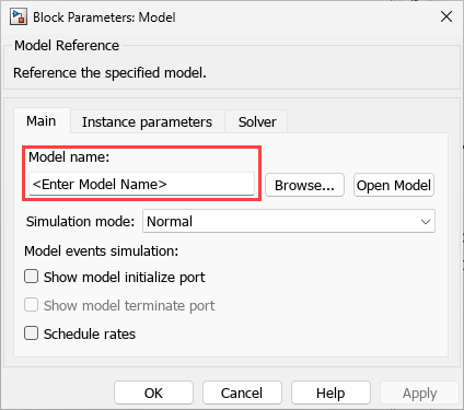 Block Parameters for Model Block