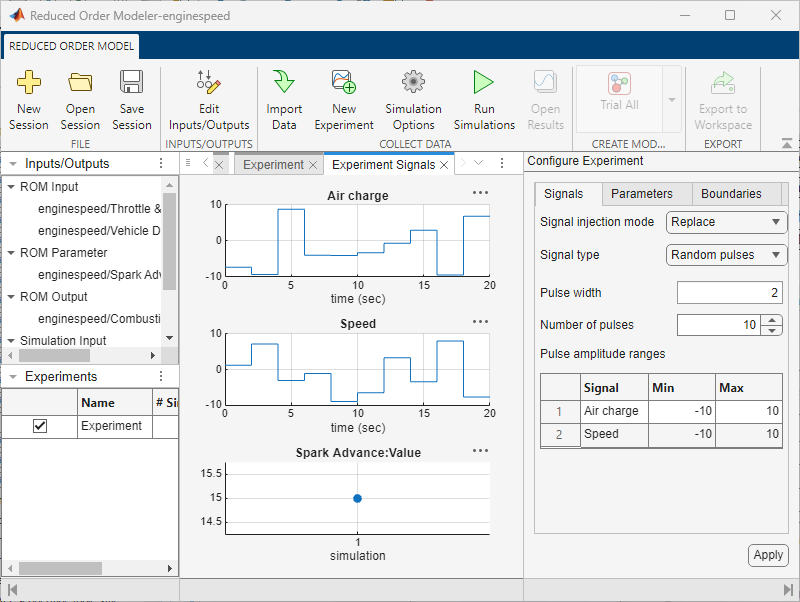 Configure Experiment pane in the app