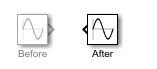 A Sine Wave block before and after rotating 180 degrees clockwise.
