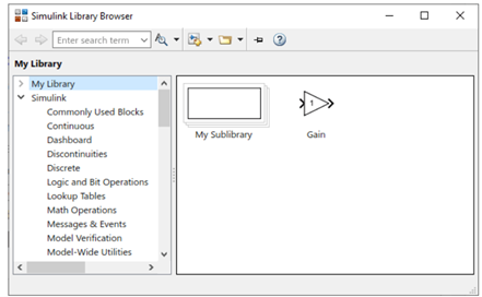 Simulink Library Browser window showing contents of "My Library".