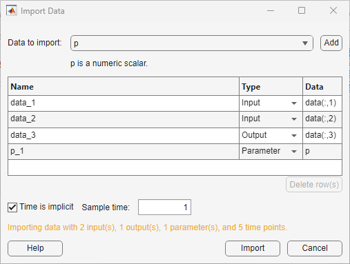 Import Data dialog box
