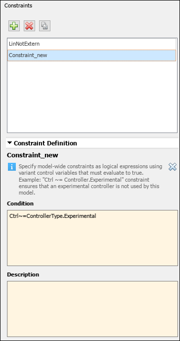 Constraints tab in Variant Manager
