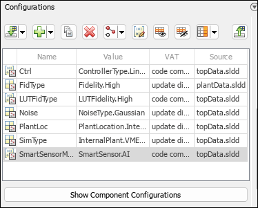 Control variables section in Configurations tab