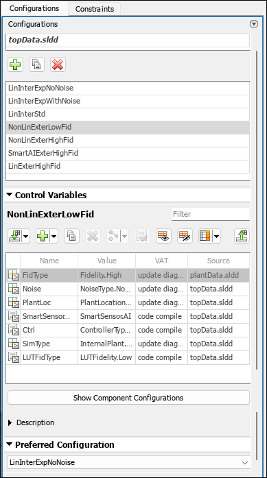 Variant configurations pane in Variant Manager