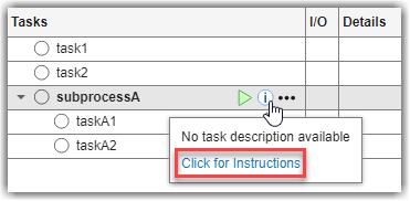 Mouse pointing to subprocess information icon