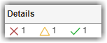 Details column with 1 failing result, 1 warning result, and 1 passing result