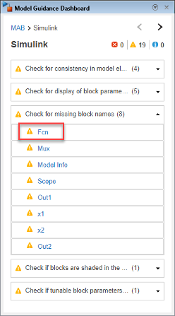Selecting the check violation and a specific block under it