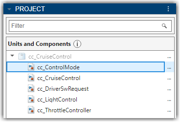 Project panel showing units and components