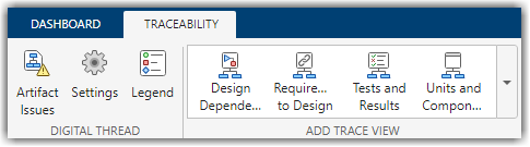 Traceability toolstrip with sections for Digital Thread and Add Trace View