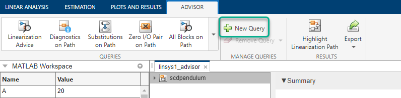 Linear Analysis tab showing the New Query item tot he right side of the query gallery.