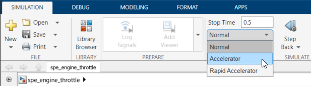 Accelerator is selected in the drop-down list under Simulation