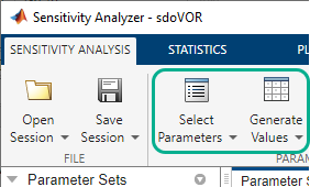 Select Parameters icon in the Sensitivity Analysis tab