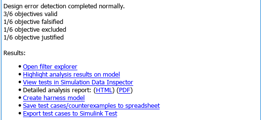 Results summary window that shows design error detection analysis.