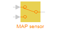 The MAP sensor block is highlighted in yellow because it links to requirements.