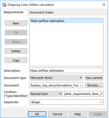 Outgoing links dialog box