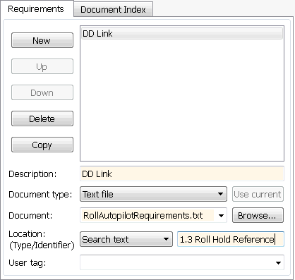 Requirements Outgoing Links dialog box