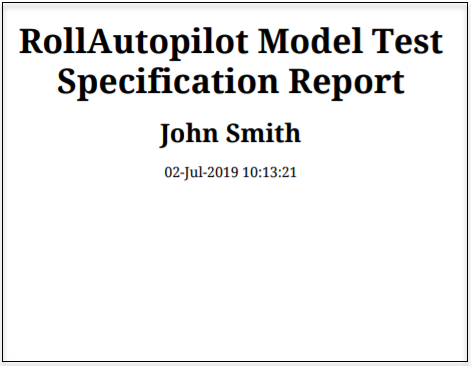 Test specification report cover page