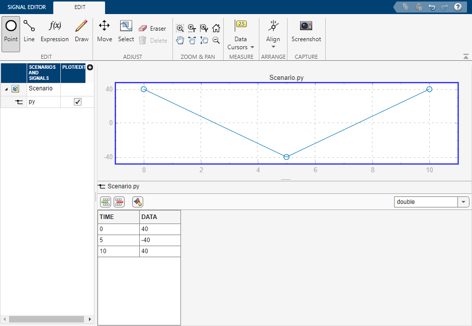 Signal Editor UI showing position data py
