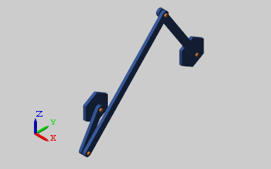 3-D Mechanics Explorer animation showing the modeled four-bar mode