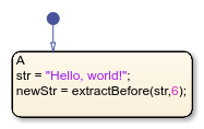 Stateflow chart that uses the extractBefore operator in a state.