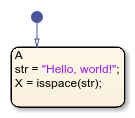 Stateflow chart that uses the isspace operator in a state.