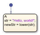 Stateflow chart that uses the lower operator in a state.