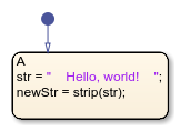 Stateflow chart that uses the strip operator in a state.