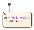 Stateflow chart that uses the strlen operator in a state.