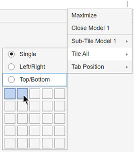 Selections for a side-by-side model comparison using the Document Actions button