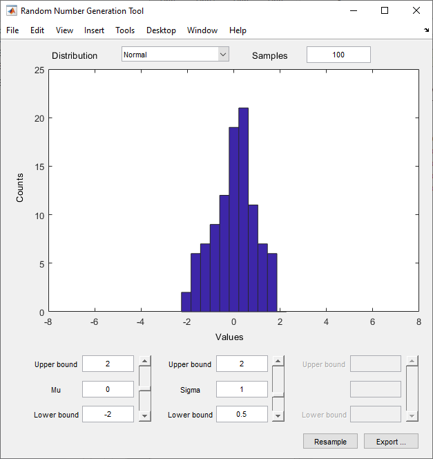 Default view of the Random Number Generation Tool