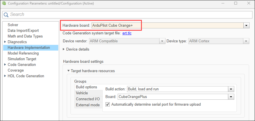 ArduPilot host target configuration