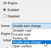 3D engine Scene parameter option set to double lane change.