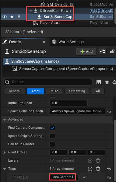 Unreal Editor details tab with tag name