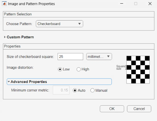 Checkerboard pattern dialog box