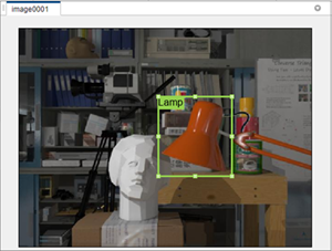 Rectangle ROI label in green color marking the lamp object in the image