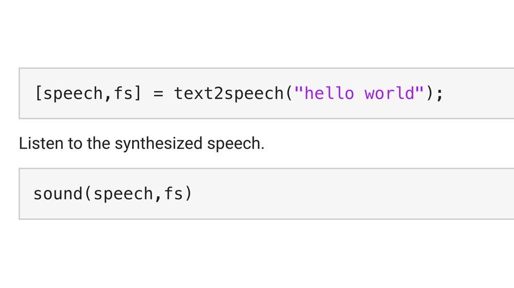 Codifique utilizando la función text2speech para generar voz sintética a partir de texto.